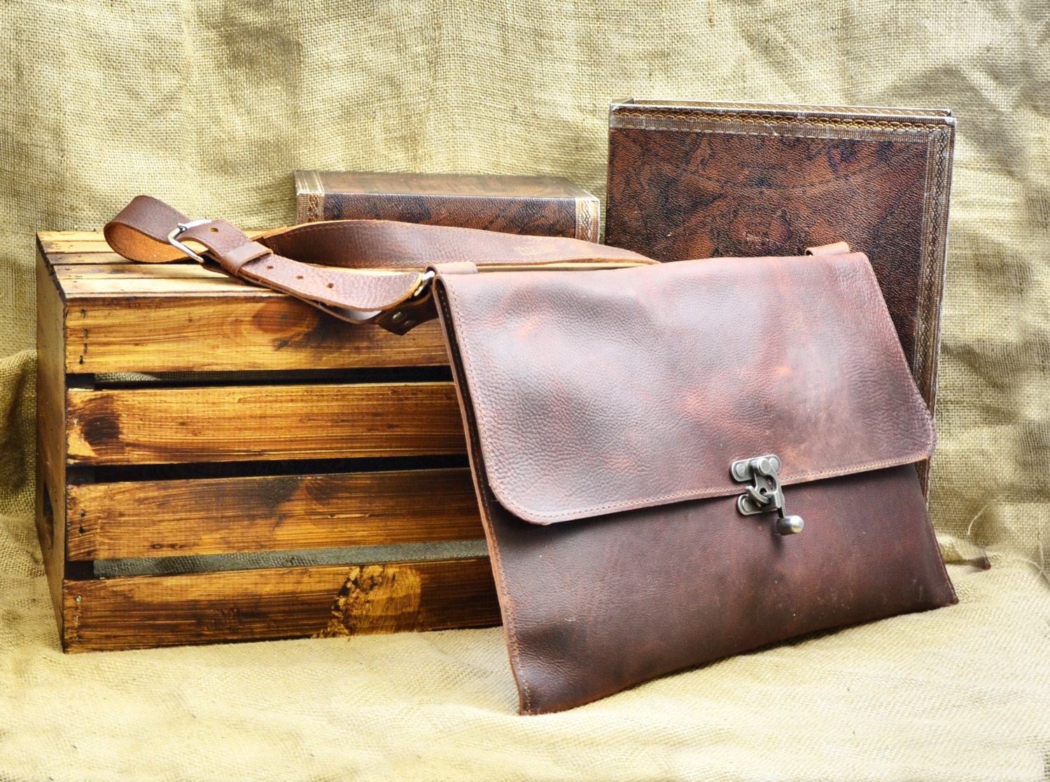 Leather Book Bag Etsy