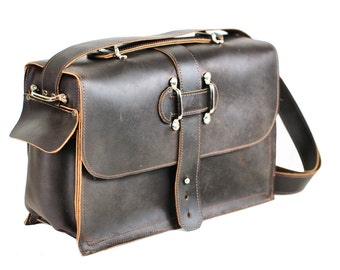 Men's Leather Satchel, Distressed Leather Briefcase, Leather Messenger Bag, Leather Laptop Bag, Leather Carry-On Luggage Bag