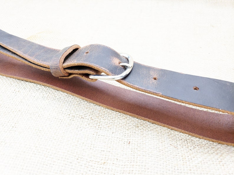 Plain Leather Belt Distressed Leather Belt with Brass Hardware Simple Rugged Men Gift for Guys image 2