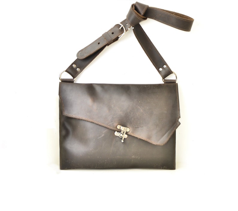 Black Leather Steampunk Messenger Bag Raw Edge Manbag Etsy