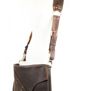 Industrial Leather Satchel Brown Rugged Distressed Messenger with Harness Strap Laptop Bag For Heavy Carry image 3