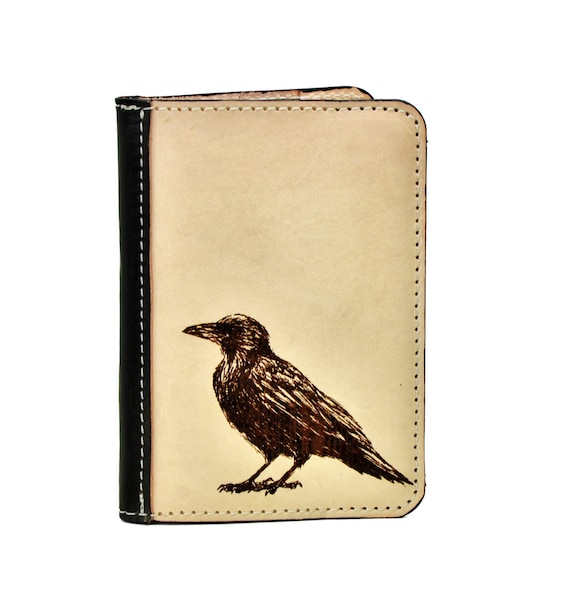 Raven Leather Journal: Laser Engraved crow Bird Notebook, Refillable Pocketbook