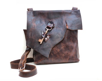 Slouchy Leather Bag Slouchy Leather Messenger Crossbody Satchel Distressed Raw Edge Purse Steampunk Pirate Bag Everyday Leather Messenger