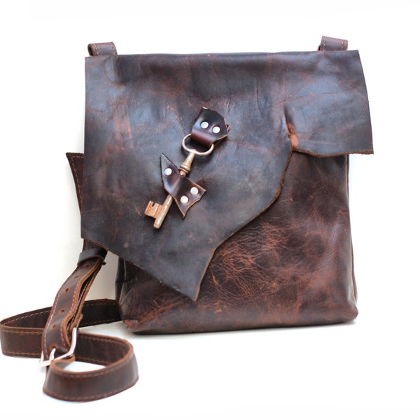 Slouchy Leather Bag Slouchy Leather Messenger Crossbody Satchel Distressed Raw Edge Purse Steampunk Pirate Bag Everyday Leather Messenger