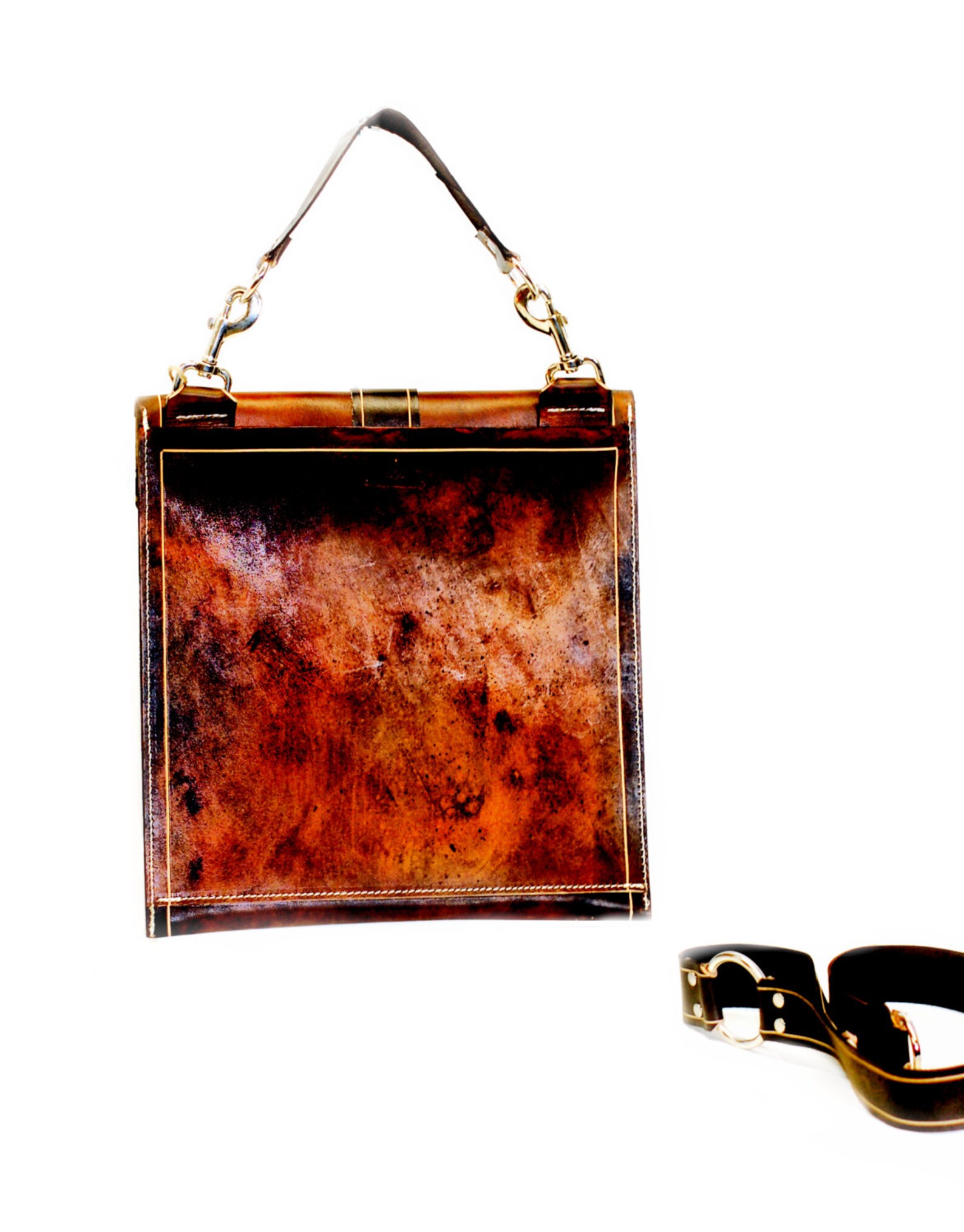 Distressed Leather Satchel Hand Painted Leather Messenger Etsy