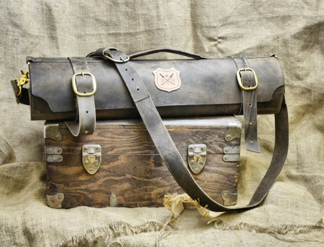 Custom Leather Chef Knife Roll Distressed Leather Knives Carrying Case