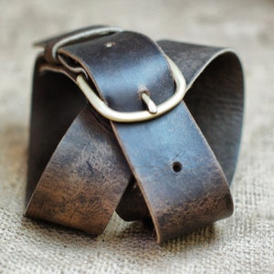 Plain Leather Belt - Distressed Leather Belt with Brass Hardware - Simple Rugged Men Gift for Guys