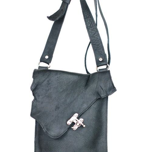 Black Leather Steampunk Messenger Bag Raw Edge Manbag Etsy