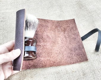 3rd wedding anniversary gift for husband leather shave brush case shaving brush protector roll case toiletry accessories for shaving gifts