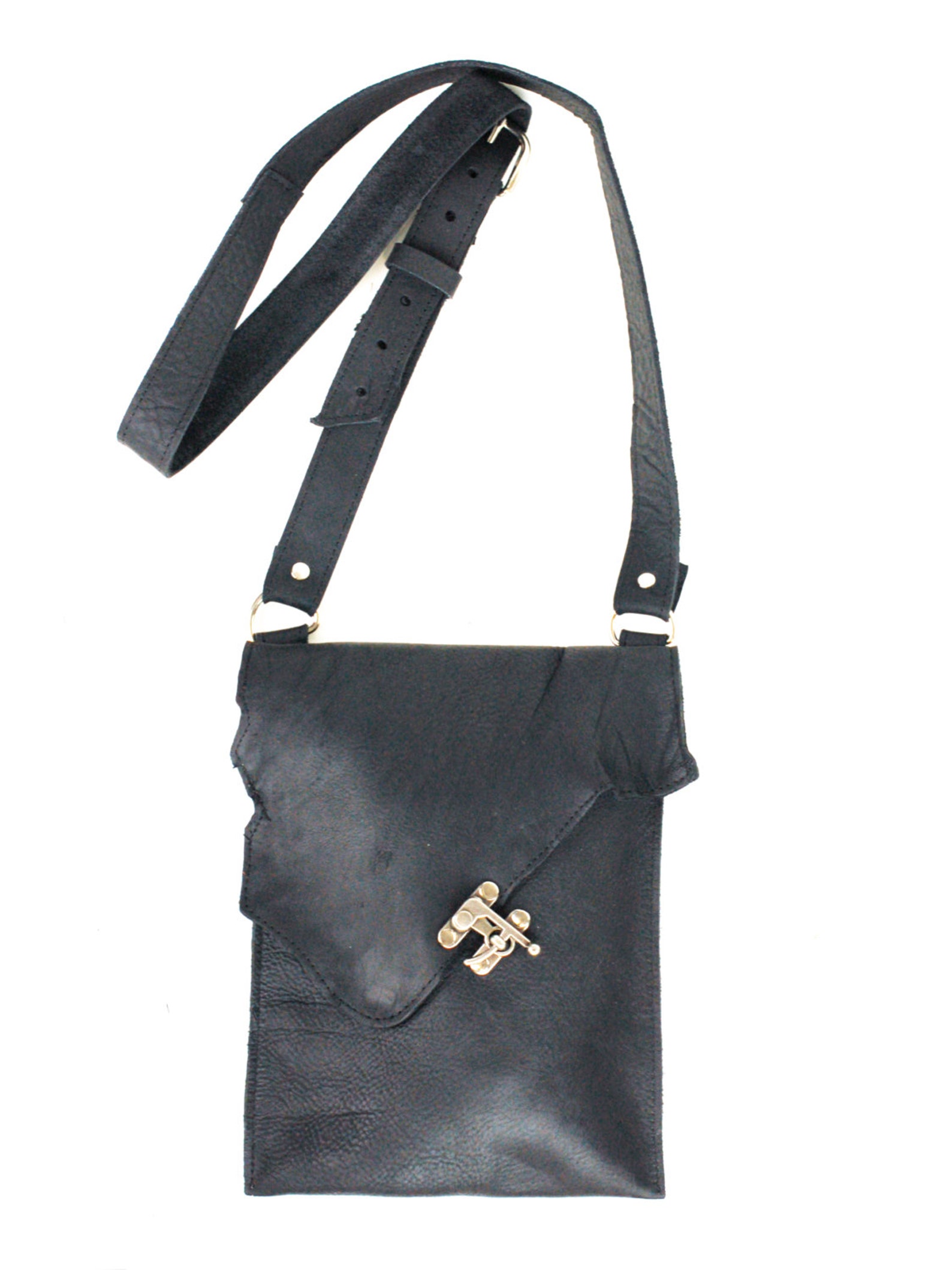 Rustic Black Leather Steampunk Messenger Bag Raw Edge Etsy