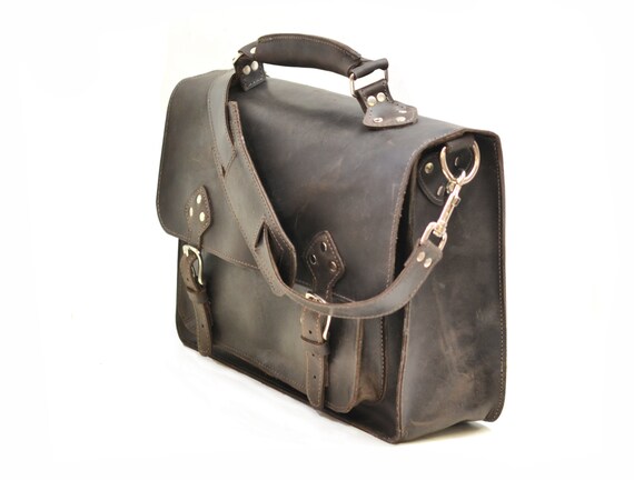 distressed leather briefcase