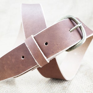 Plain Leather Belt Distressed Leather Belt with Brass Hardware Simple Rugged Men Gift for Guys image 4