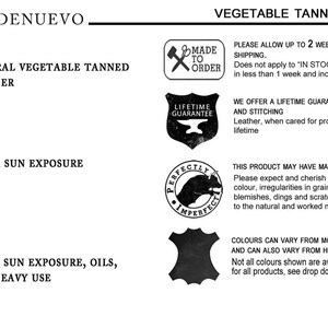 May include: A close-up of three leather swatches showing the color variation of vegetable tanned leather after sun exposure and use. The text "Natural Vegetable Tanned Leather" is at the top of the image. The text "After Sun Exposure" is below the first swatch. The text "After Sun Exposure, Oils, and Heavy Use" is below the third swatch.