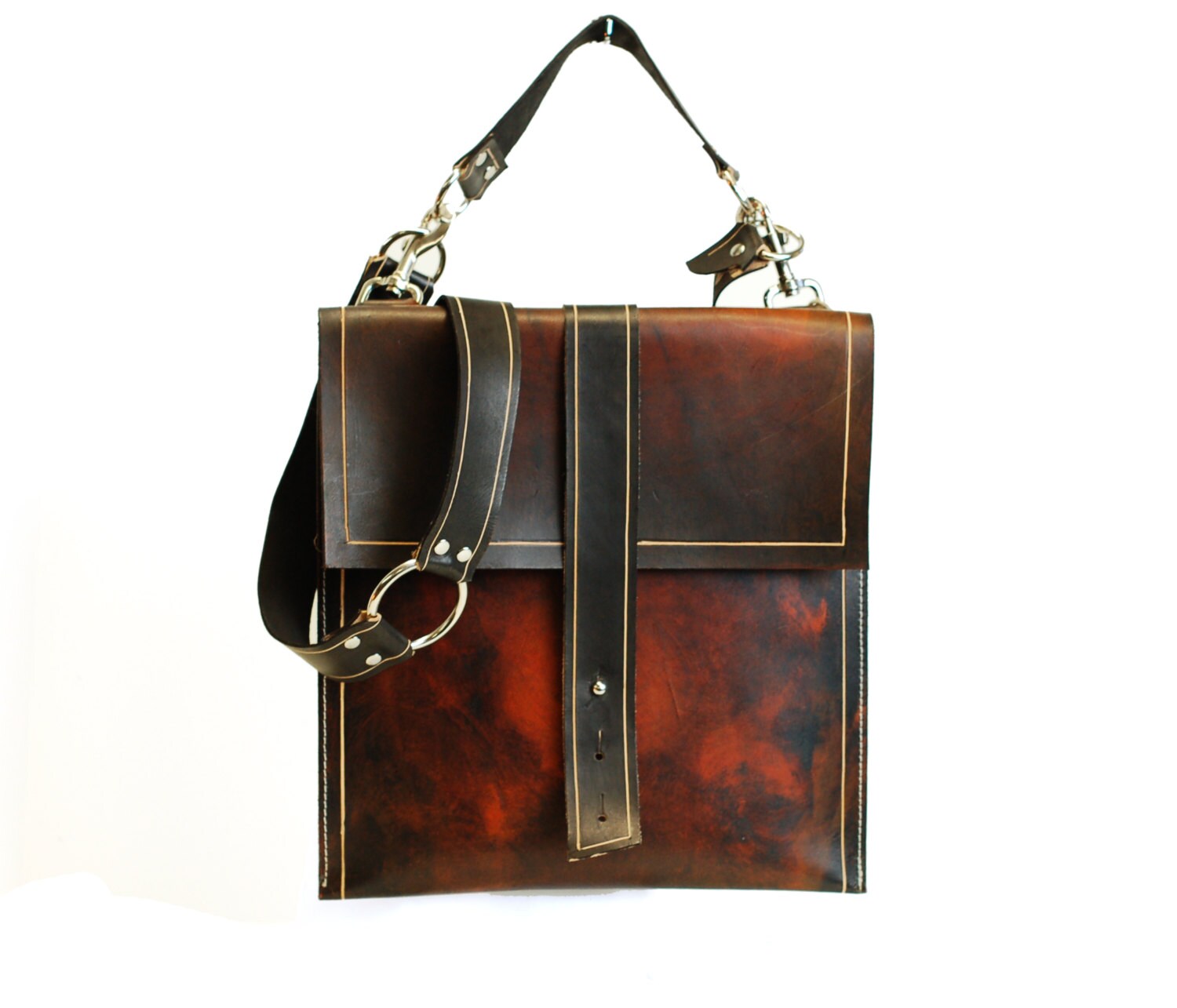 Distressed Leather Satchel Hand Painted Leather Messenger Etsy