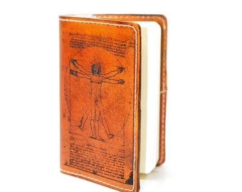 Vitruvian Man Leather Journal - Da Vinci Artist Notebook - Refillable Laser Engraved  Eco Friendly Moleskine Pocketbook Fieldnotes