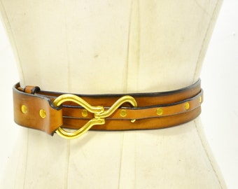 Horse Leather Belt - Hoof Pick Belt - Equestrian Riding Waist Cincher Waist Belt in Black and Tan