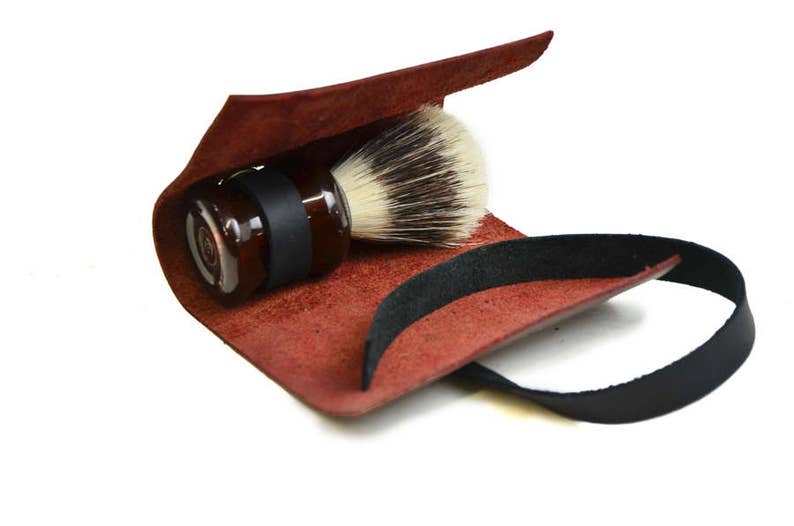 Groomsmen Gifts for Groom, Shaving Brush Case, Wet Shaving Stocking Stuffers, Gifts for Guys, Straight Razor Toiletry Case, Travel Shave Kit image 1