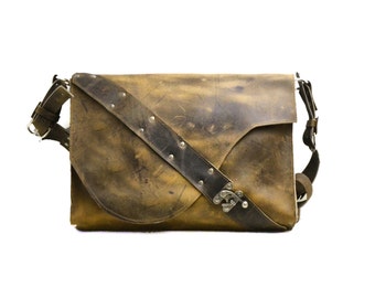 Dark Brown Leather Laptop Bag Satchel - Rustic and Industrial