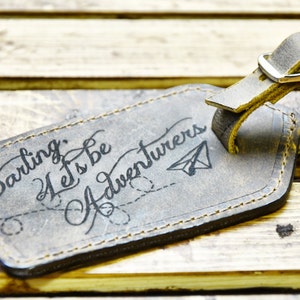 Gift for Traveler Gifts for Him for Her Leather Luggage Tag Darling Let's Be Adventurers Wedding Anniversary leather anniversary for him image 2