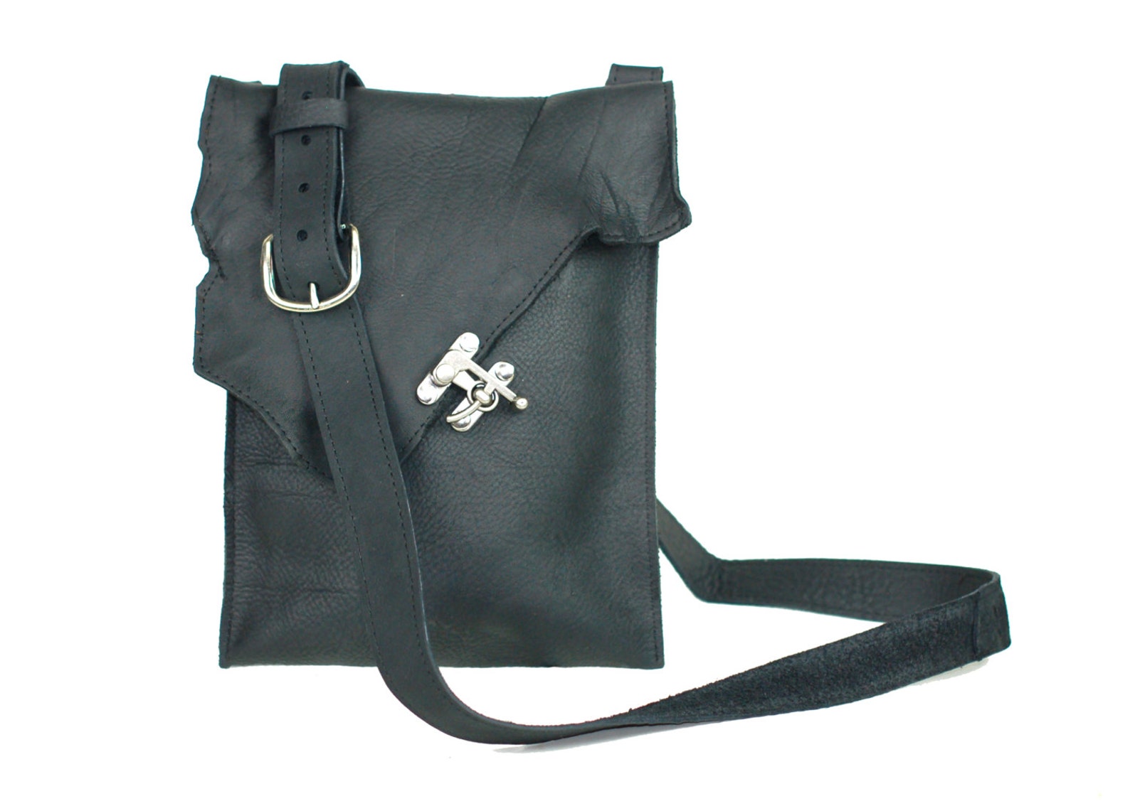 Rustic Black Leather Steampunk Messenger Bag Raw Edge Etsy