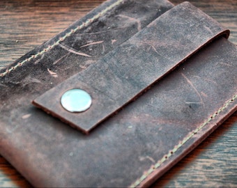 Men's Leather Credit Card Wallet / Business Card Holder  - Industrial "Pop Up" Design