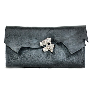 Womens Leather Wallet - Black Wallet with Rustic Raw Edge Distressed Leather