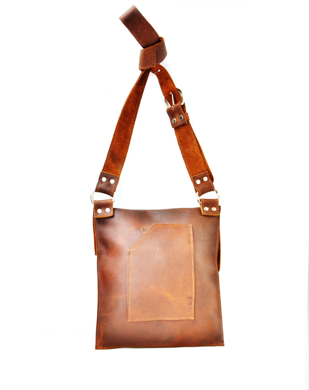 Rustic Black Leather Steampunk Messenger Bag Raw Edge Etsy