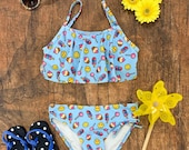 EMOJI ICE CREAM Treats So Sydney Swim Girls 39 Two Piece Flounce Bikini Swimsuit Bathing Suit, Tankini, Pool, Beach, 4 5, 6 6X, 8, 10, 12