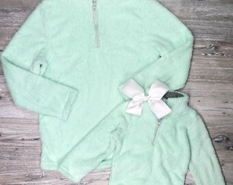 mint green sherpa pullover