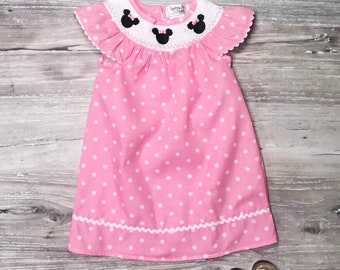 Mickey Minnie Mouse Girls Smocked Romper Pink Red Polka Dot Multiple Sizes BNWT 