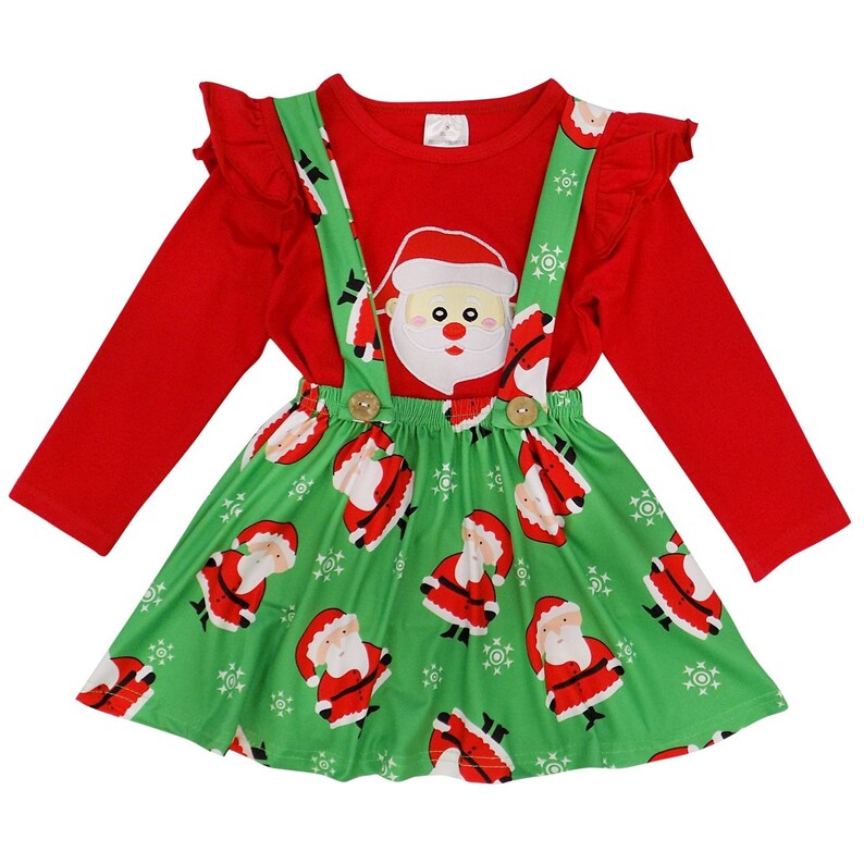 Toddler or Girls Christmas Red /& Green Santa Claus Suspender Skirt Set Winter Holiday Stretch Cotton Outfit Dress So Sydney 2T 3T 4T 5 6 7