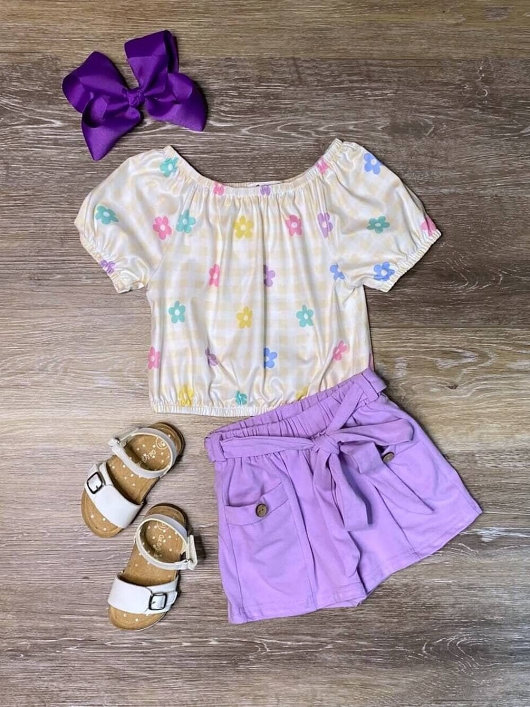 Crazy for Daisies Yellow & Purple Girls Shorts Outfit 4T