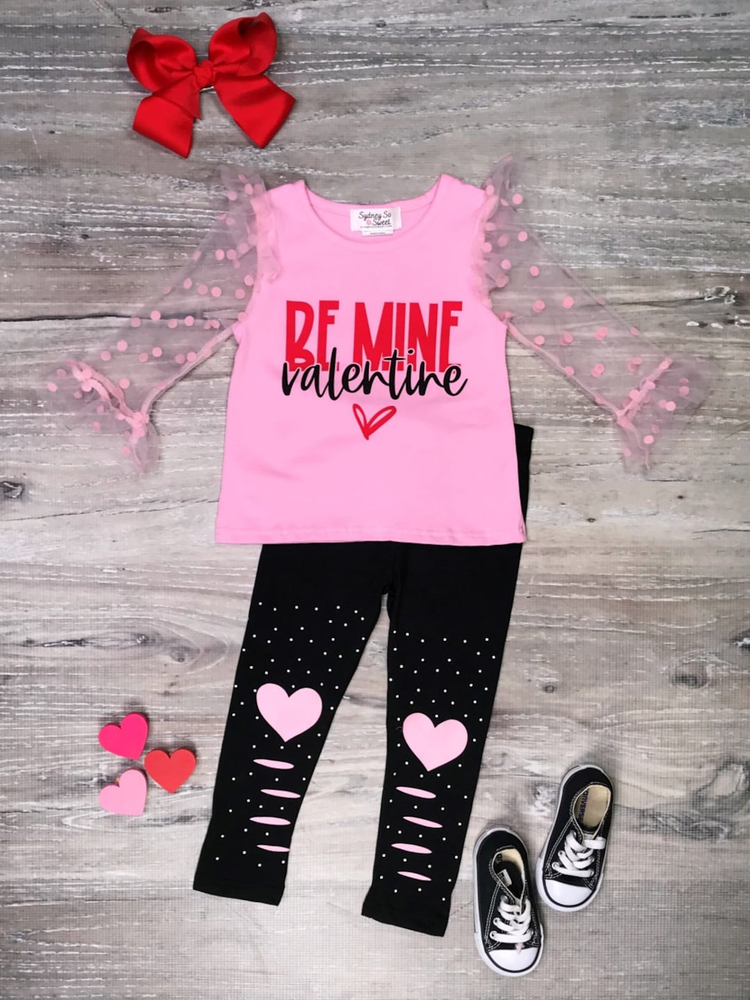 Toddler Valentine's Day Dress Girls Long Sleeve Heart Lace Dress