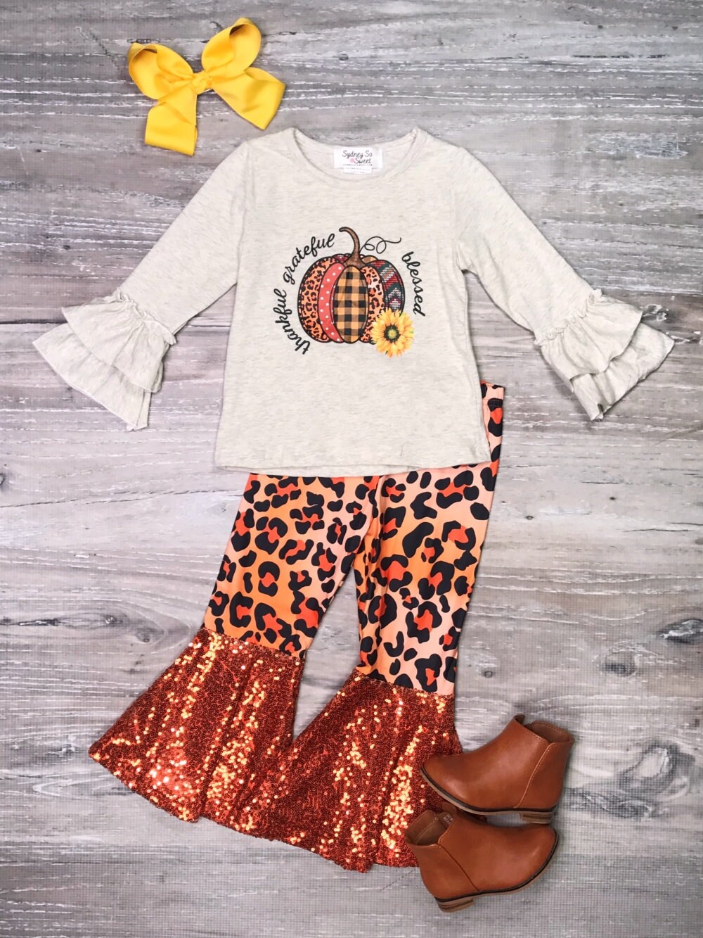 Girl Halloween Pumpkin Outfit Long Sleeve Peplum Shirt Top Bell