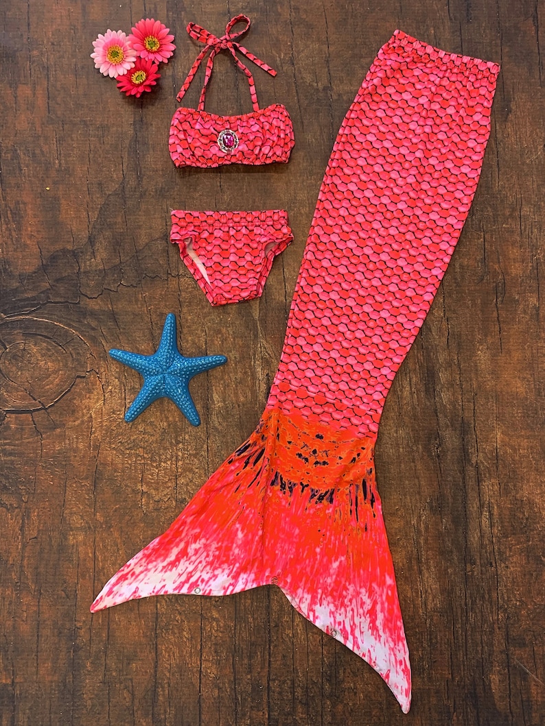 Pool Bikini Girl/'s Hot Pink Scale Mermaid Tail Swim 3 Piece Set Halter Mermaid Pattern Swimsuit Bathing Suit Beach 12 18 Month 2T 3T 45
