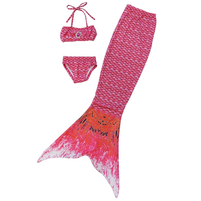 Pool Bikini Girl/'s Hot Pink Scale Mermaid Tail Swim 3 Piece Set Halter Mermaid Pattern Swimsuit Bathing Suit Beach 12 18 Month 2T 3T 45