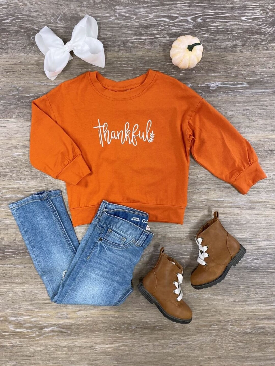 Orange Thankful Girls Long Sleeve Pullover Top for Thanksgiving, Fall ...