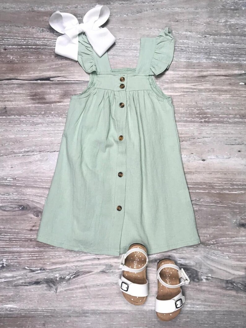 Girl/'s Summer Boutique Green Flutter Sleeve Dress Seafoam Green Button Flutter Sleeve Dress Toddler 12 18 Months 2T 3T 4T 5 6 7 8 10
