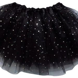 Black Sequin Sparkle Heart Girl's Kids Tutu, Adult Tutu, Women's, Plus, Extra Plus Size Valentine's Day Tulle Skirt 3 Layer Elastic Waist