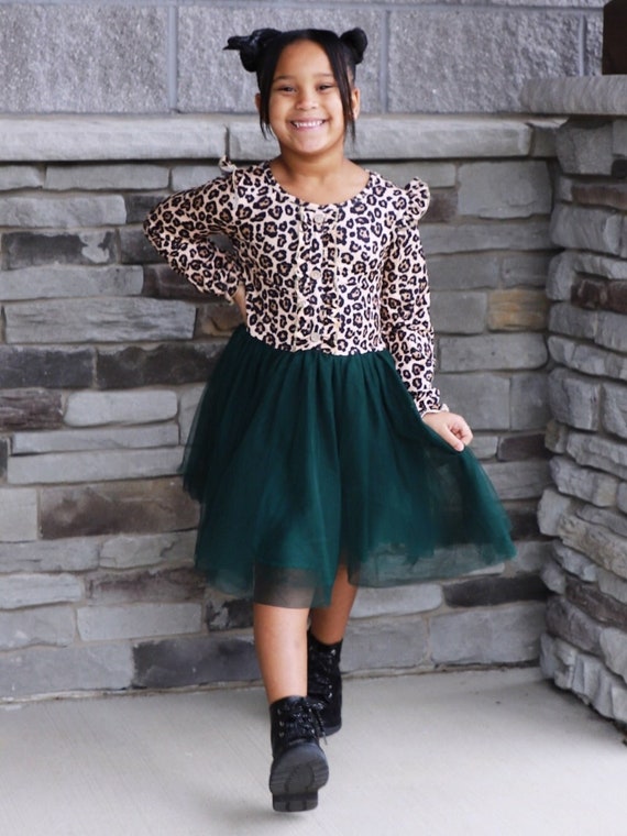 Green Cheetah Tulle Dress 