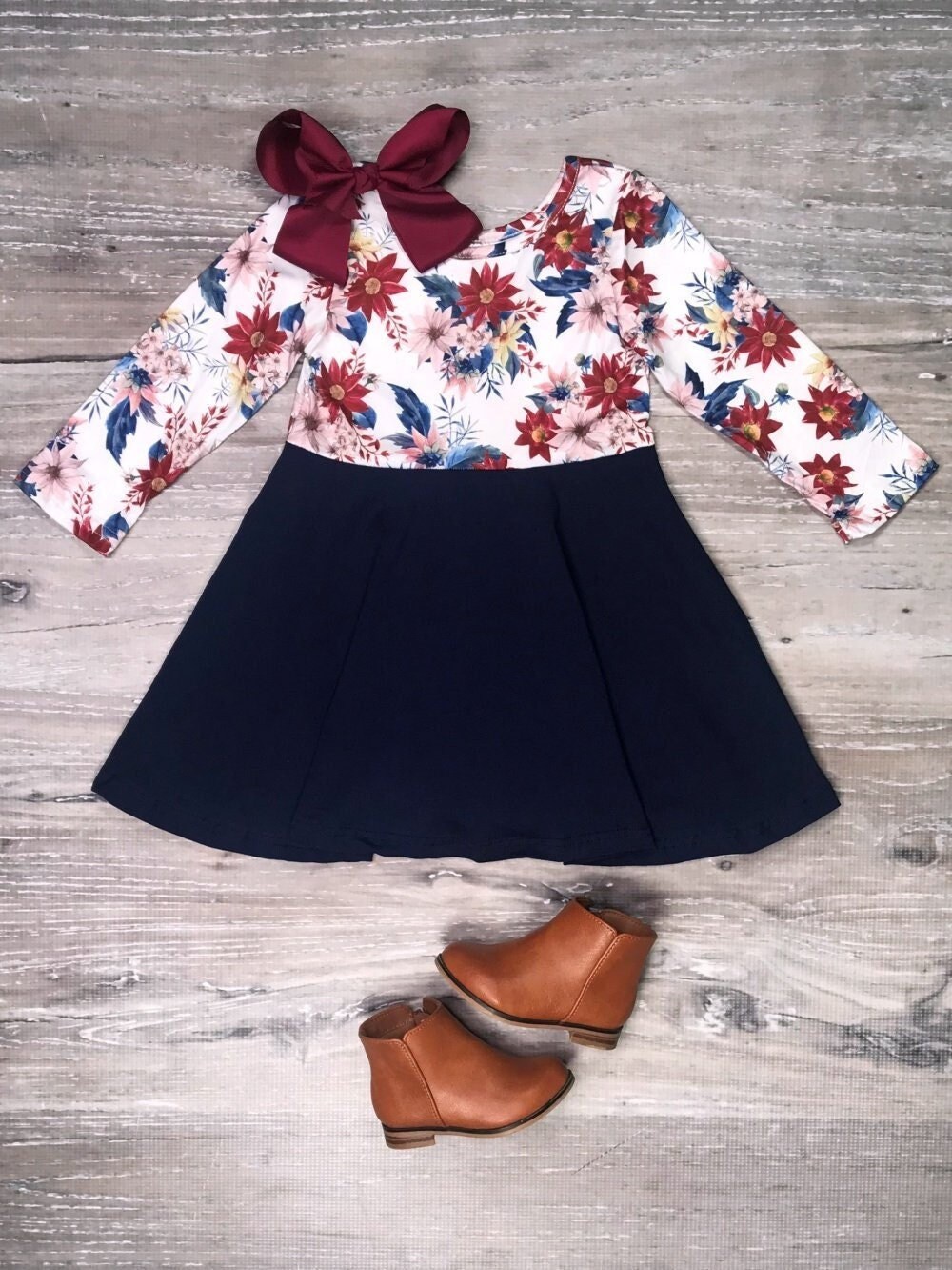 Winter Boutique Navy Long Sleeve Floral 
