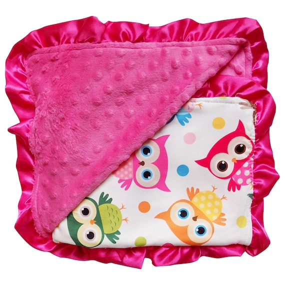 NEW Reversible Soft Cuddle Fleece Dot Satin Infant Baby Blanket with Satin Trim