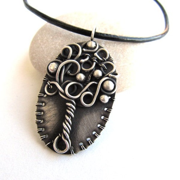 black silver necklace tree wire wrapped anniejewelry