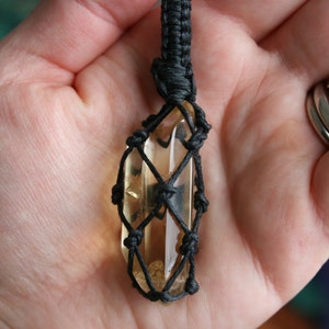 Twin Citrine Macrame - Polished Point with Double Termination