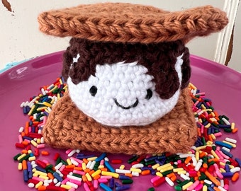 S'mores Play Set. Soft Crochet Play Food set. Handmade Play Food S'mores. READY to SHIP. Smores Set for Kids.  Kitchen Set Add-on.