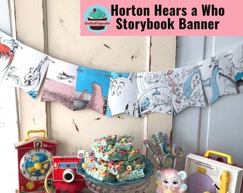 Horton Hears a Who Party /Dr. Seuss Horton Story Book Page Garland /6 FT banner for Baby Shower, Birthday Party / READY 2 SHIP/ Eco-Friendly