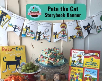 Pete the Cat Party/  Book Page Banner / Pete the Cat Story Book Page Garland /Pete the Cat Birthday Party / READY to SHIP / Eco-Friendly