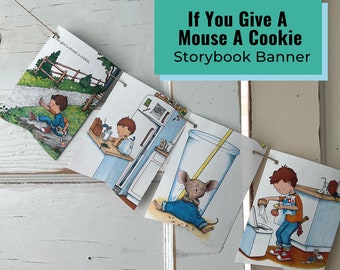 If You Give a Mouse a Cookie Banner / Story Book Page Garland /12 Bunting Pennants for Baby Shower, Birthday Party / READY to SHIP