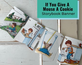 If You Give a Mouse a Cookie Banner / Story Book Page Garland /12 Bunting Pennants for Baby Shower, Birthday Party / FAST SHIP