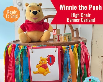 Winnie The Pooh High Chair Banner / First Birthday Party Garland / Pooh High Chair Decoration/ Party Banner READY to Ship / Add Name